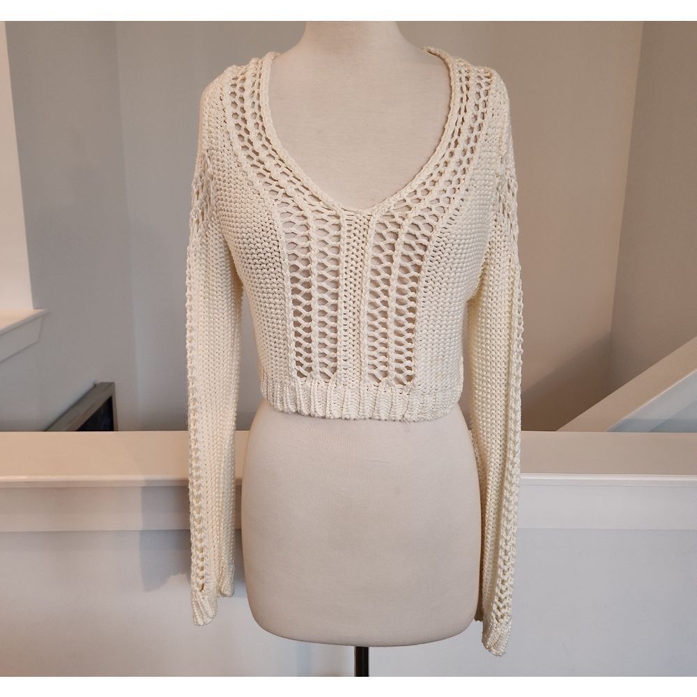 Nasty Gal Cream Knit Crop Sweater Size M
